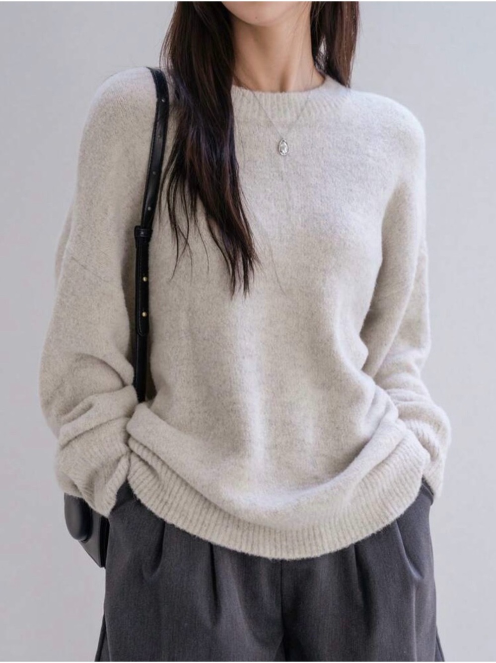 SHEIN Soft Cream Crewneck Knit Sweater- Apricot